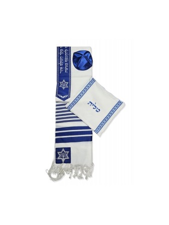 סט טלית אקרילי עטרת כחול כהה וכסף סטר... | טליתים מודרניים